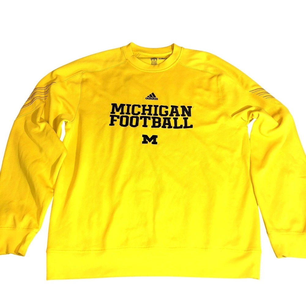 Michigan Wolverines Football Pullover Mens XL NCAA Adidas ClimaWarm Yellow
